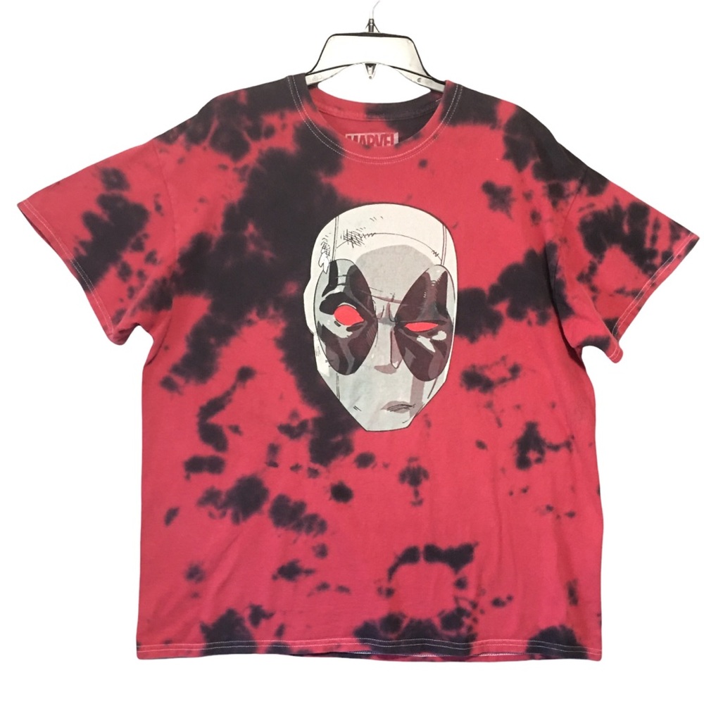 Marvel Deadpool Tie dyed Tee shirt Sz Lg Cotton EUC Red Black EUC Jnco style